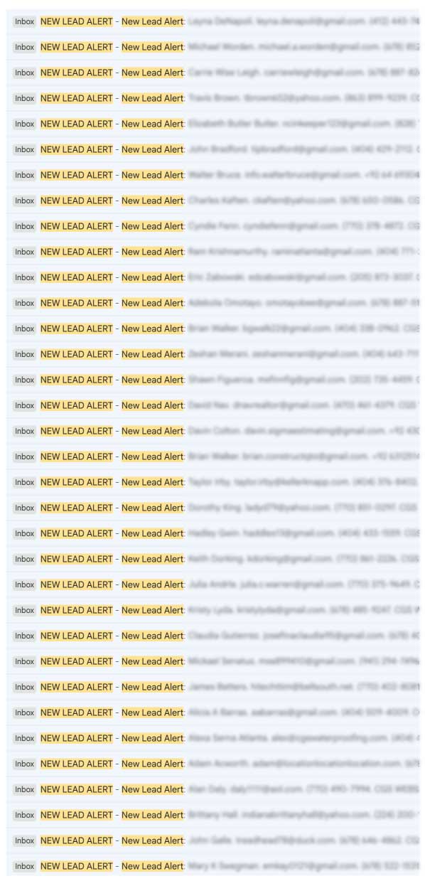 New lead alerts inbox